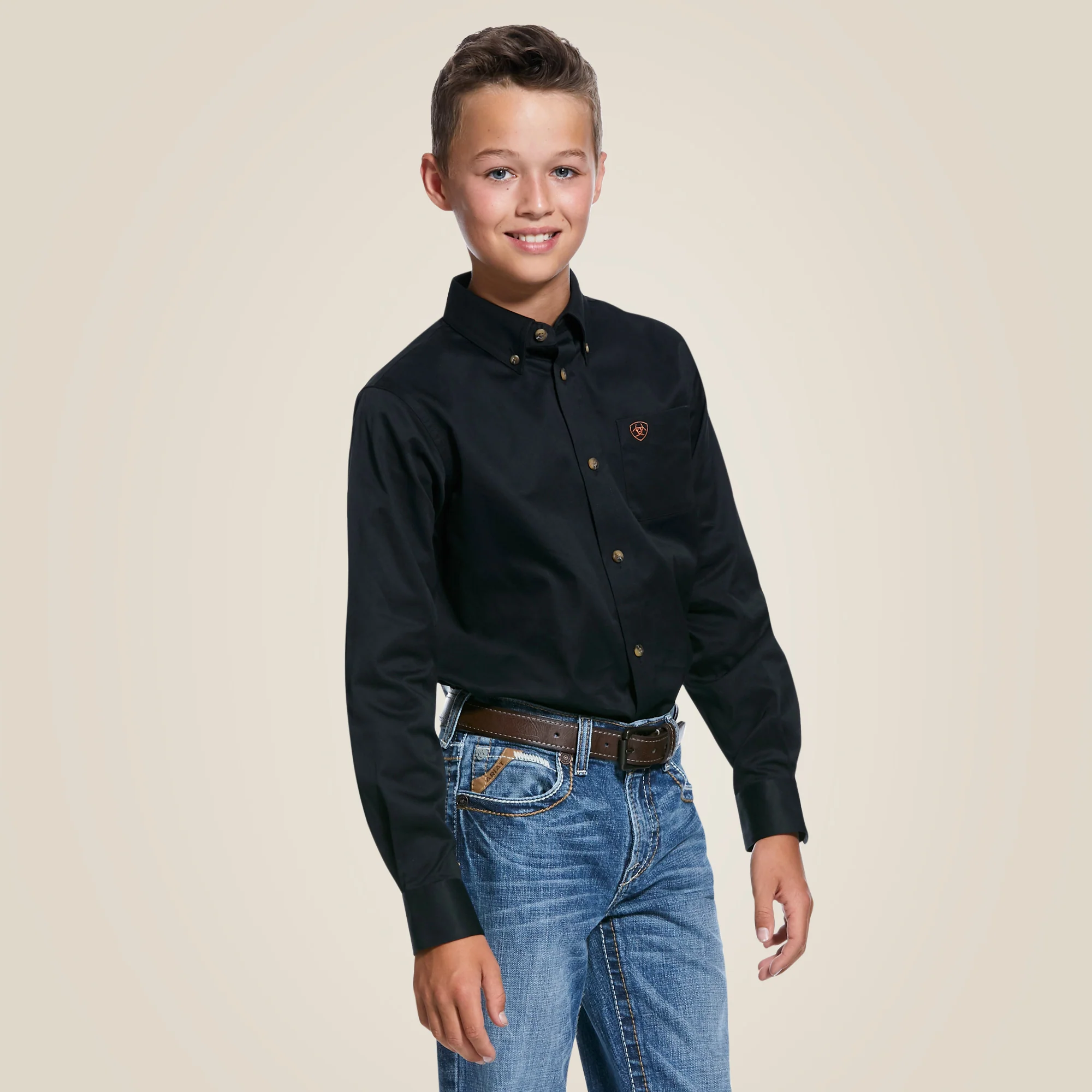 BOYS SOLID TWILL LS SHRT CLASSC BLACK 10030161 - Image 2
