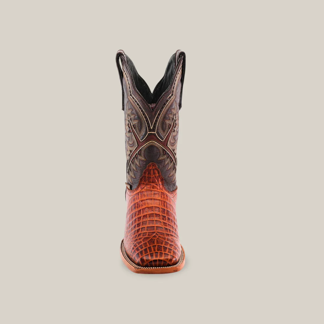 Caiman Belly Cognac - Embossed Leather - Square Toe (E426) - Image 4