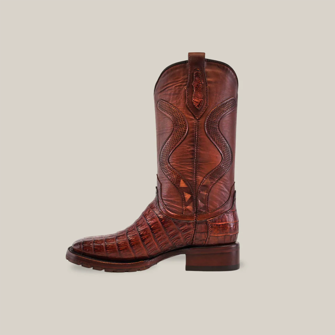 Exotic Caiman Belly Tail - Diamond - Brandy - Double Sole Square Toe - Image 3