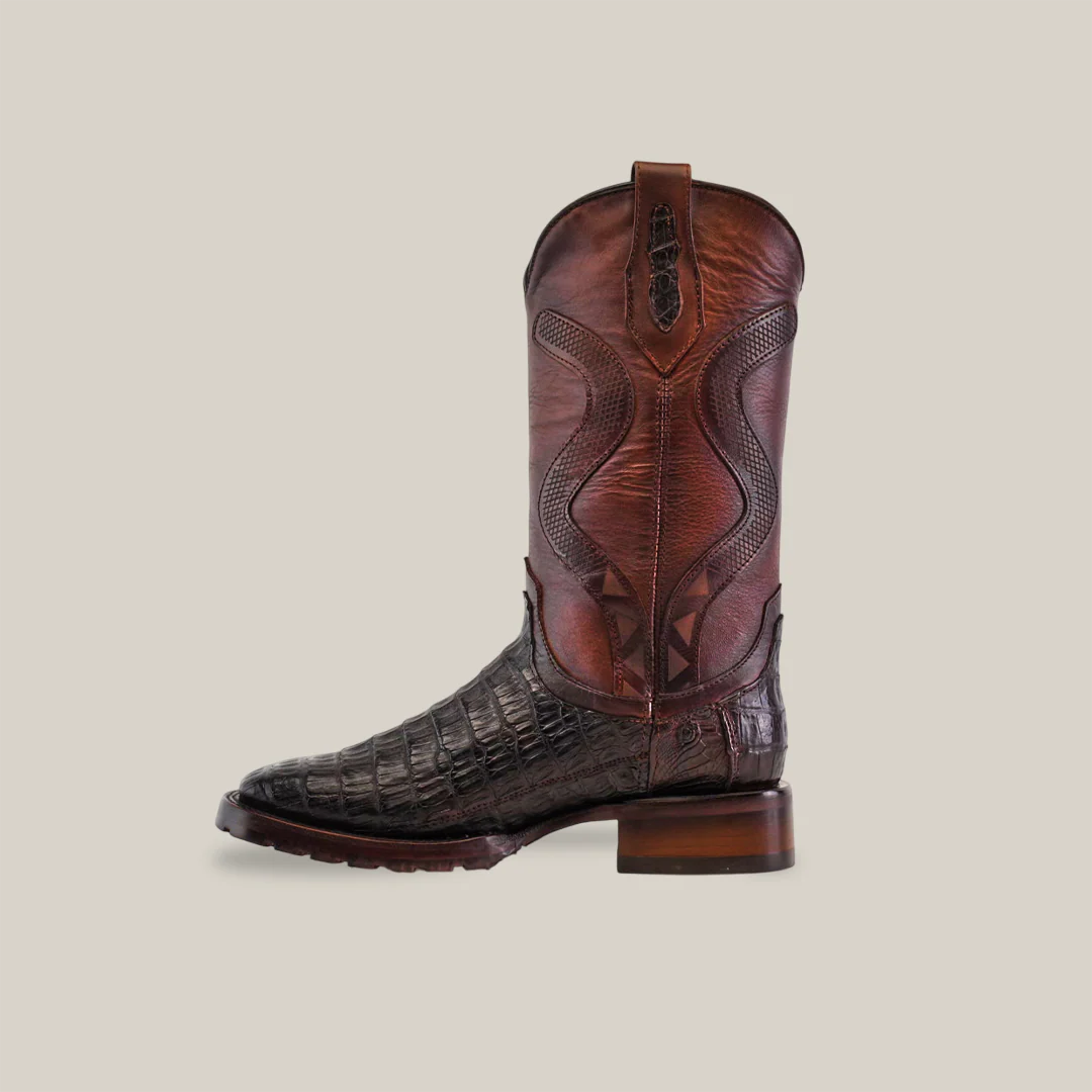 Exotic Caiman Belly Tail - Diamond - Tabaco - Double Sole Square Toe - Image 3