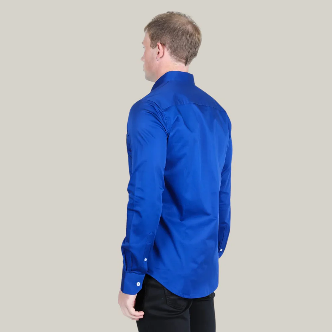 Men’s Single Pocket Logo Modern Fit Stretch Dress Shirt - Royal Blue - CTL9830 - Image 3
