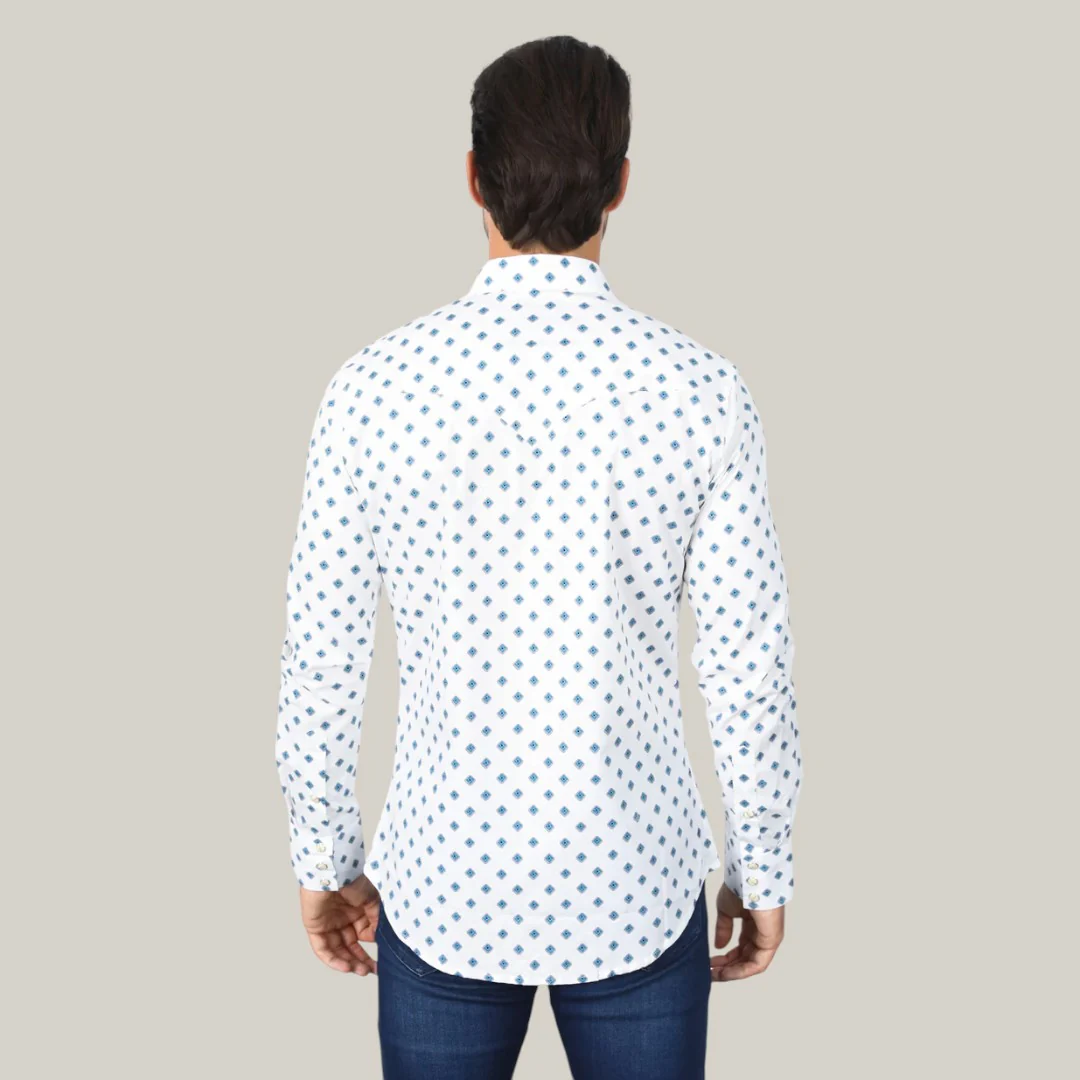 Mens Western Modern Fit White Long Sleeve Shirt with Snaps - WPL10387 - Image 3