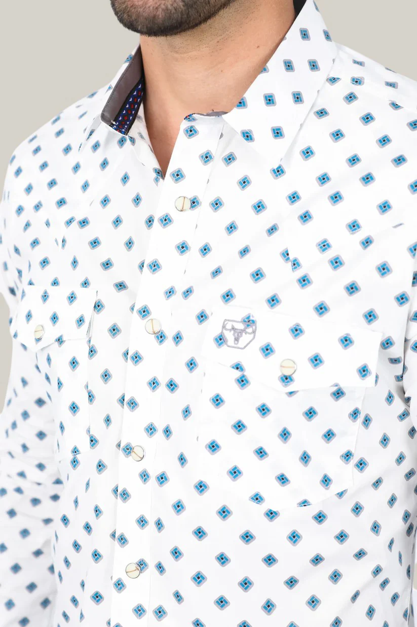Mens Western Modern Fit White Long Sleeve Shirt with Snaps - WPL10387 - Image 4