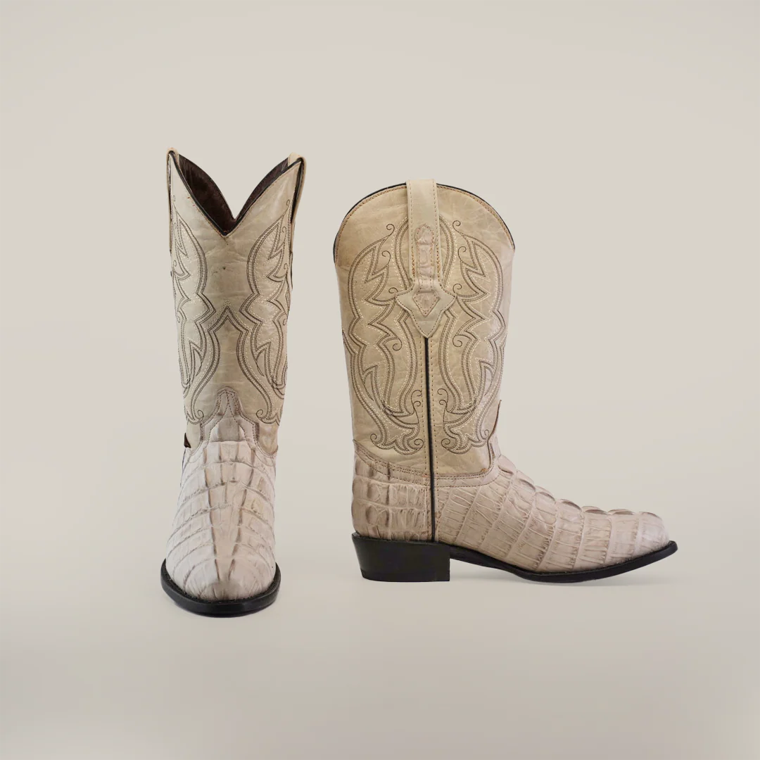Crocodile Tail Bone - Embossed Leather - Round Toe (E437)