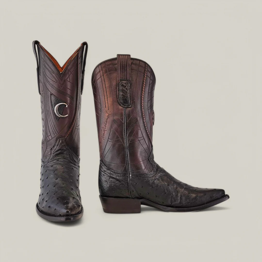 CU807 Black Ostrich Laser & Embroidery