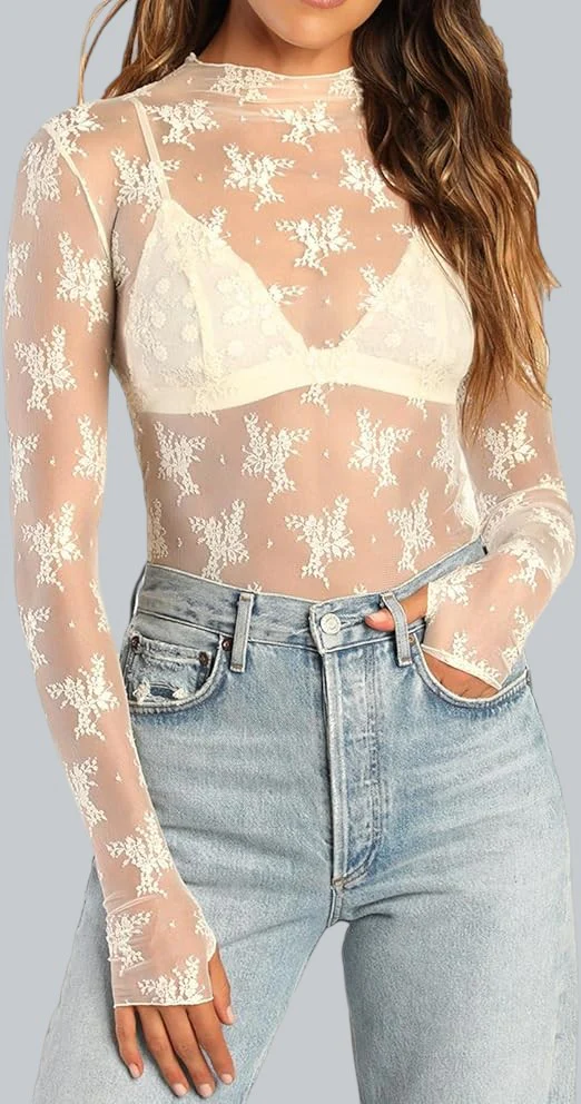Lace Mesh Sheer Top - Image 4