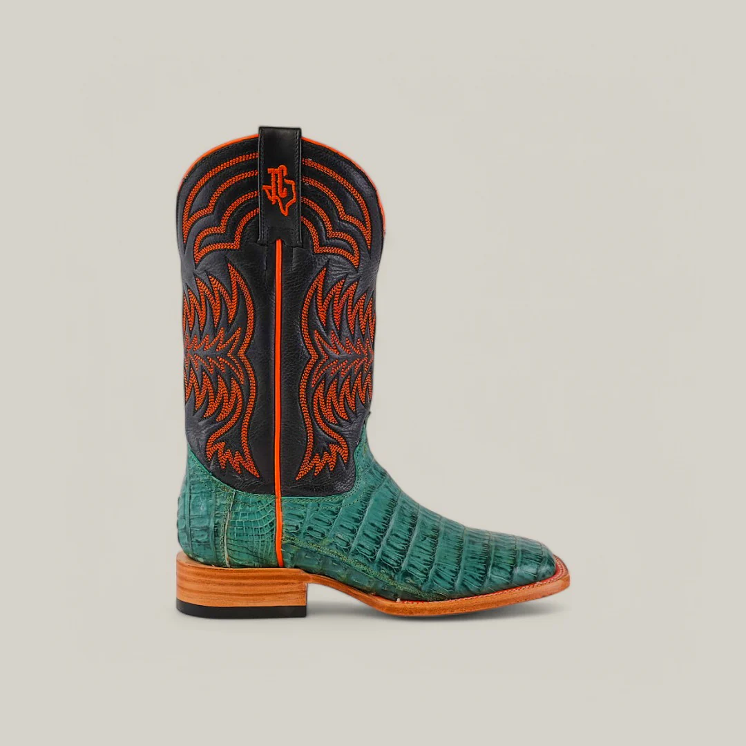 Exotic Caiman Belly Tail - Green - Square Toe - Image 2