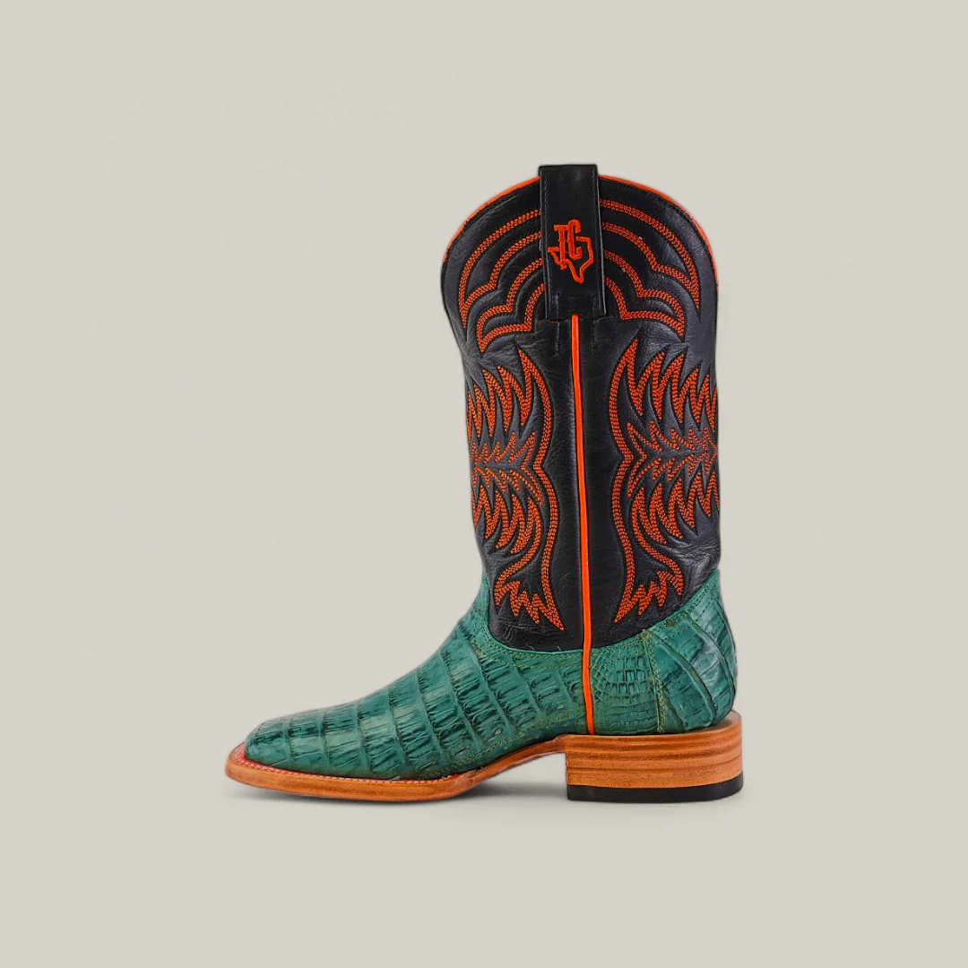 Exotic Caiman Belly Tail - Green - Square Toe - Image 3
