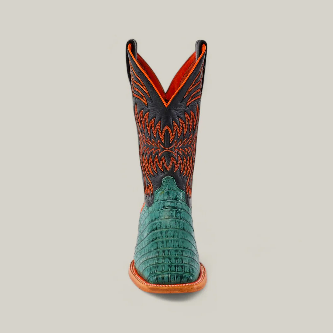 Exotic Caiman Belly Tail - Green - Square Toe - Image 4