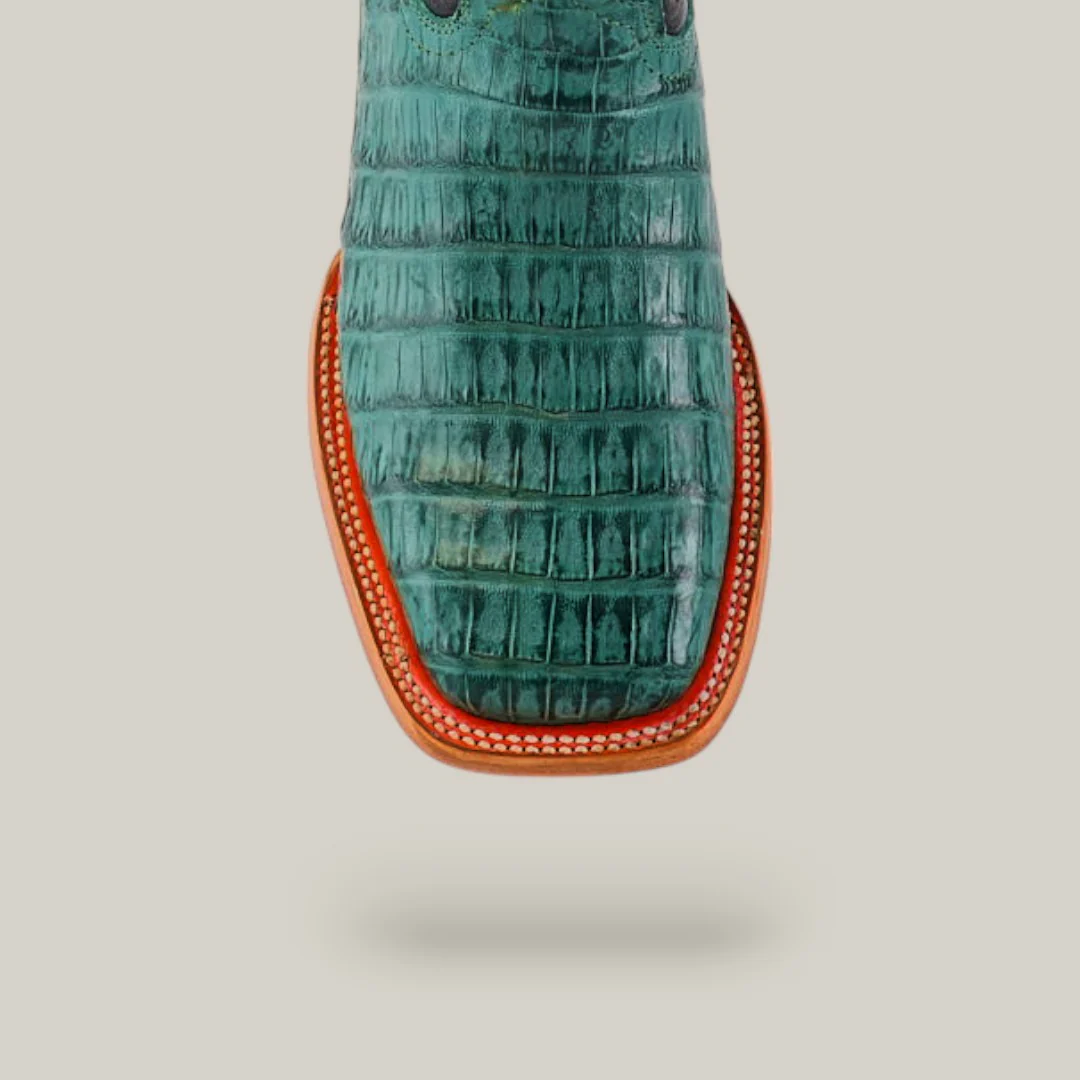 Exotic Caiman Belly Tail - Green - Square Toe - Image 5