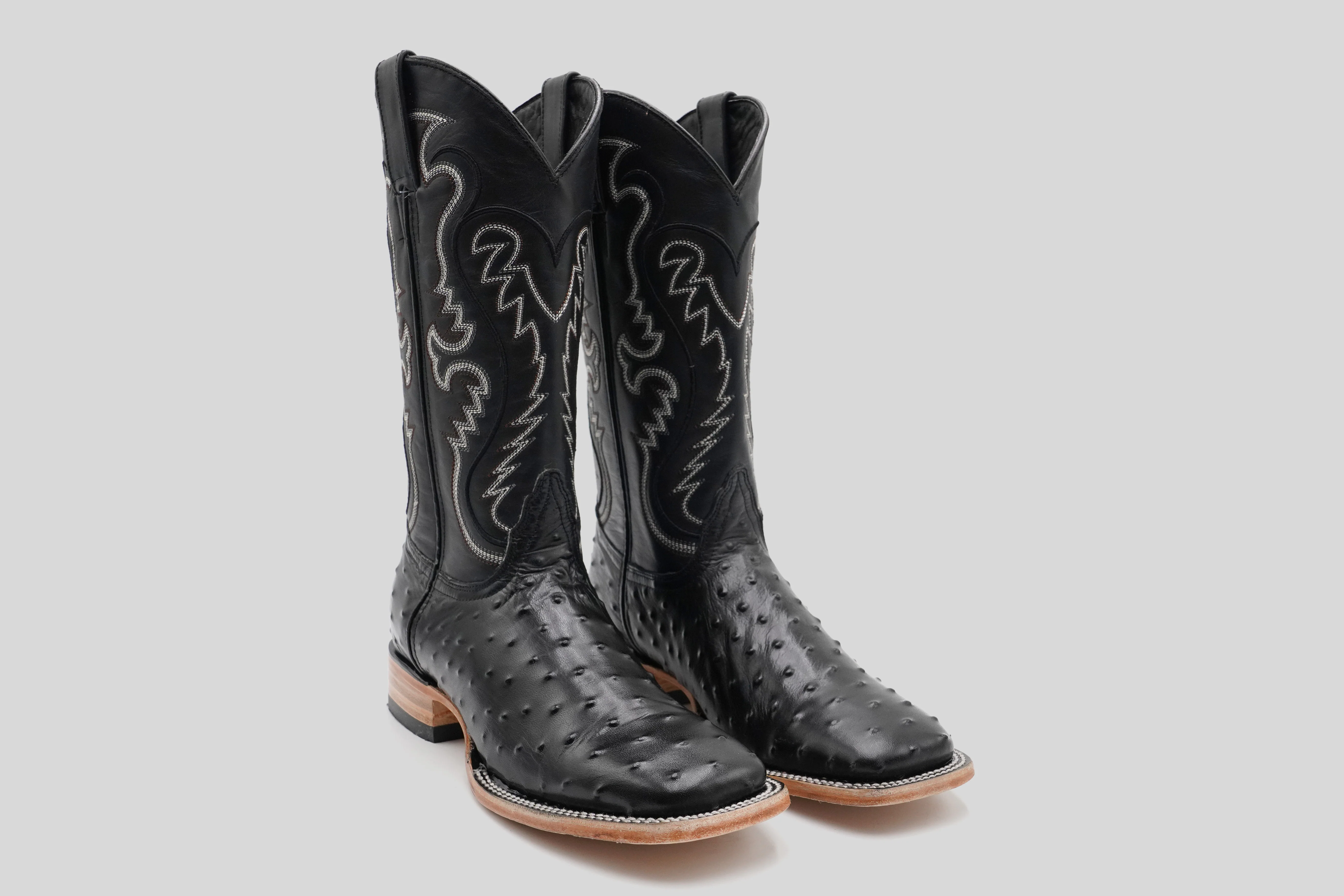 Ostrich Black - Embossed Leather - Square Toe (E424-26)