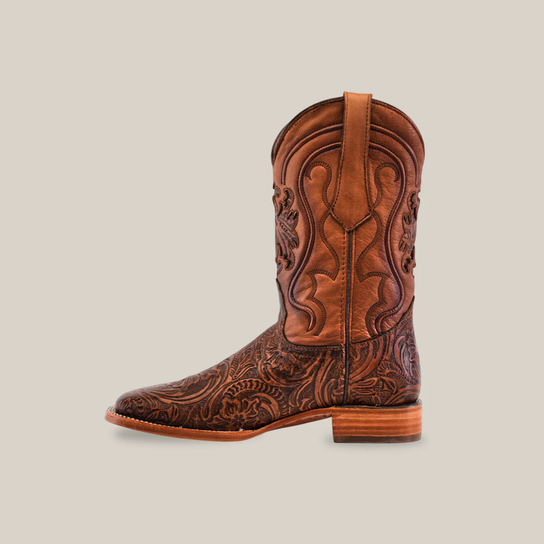 Handtooled Leave Brown - Square Toe - Image 3