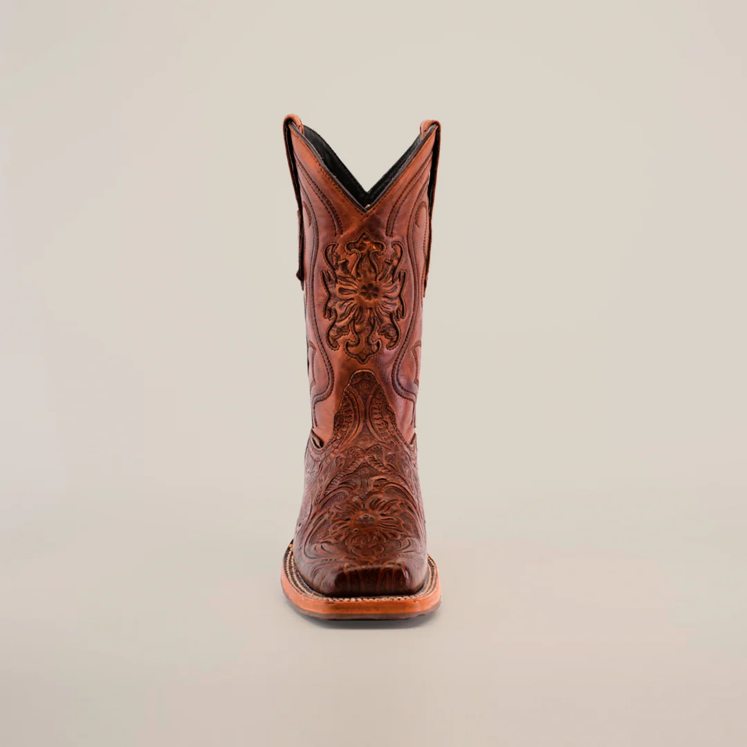 Handtooled Leave Brown - Slip Resistant Sole - Rodeo Toe - Image 4