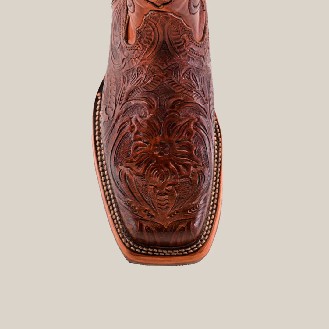 Handtooled Leave Brown - Slip Resistant Sole - Rodeo Toe - Image 5