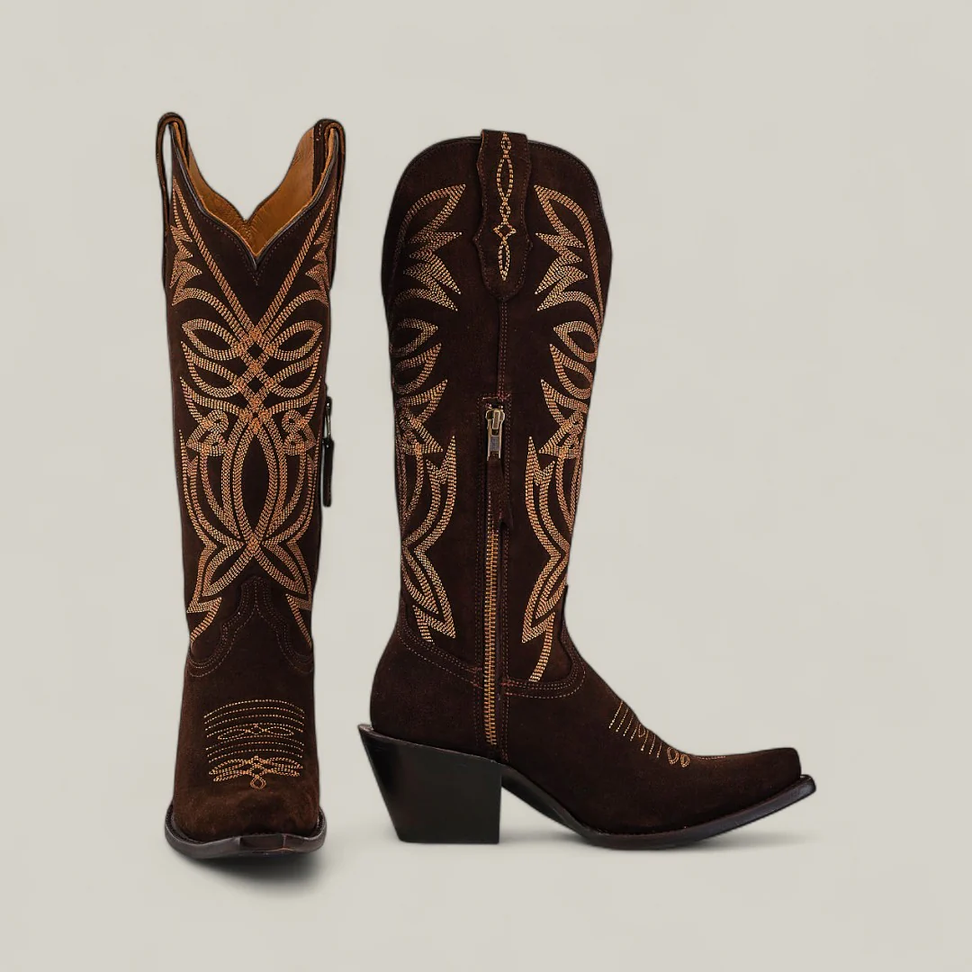 Kellie Suede Brownie Leather Sole - Tall Shaft - Snip Toe