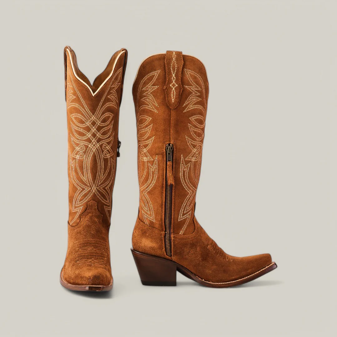 Kellie Suede Caramel Leather Sole - Tall Shaft - Snip Toe