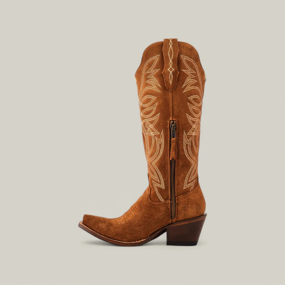 Kellie Suede Caramel Leather Sole - Tall Shaft - Snip Toe - Image 3