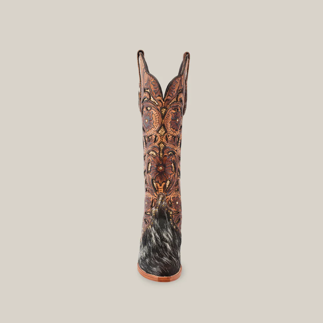 Handtooled Cowhide Pinto - Tall Shaft - Snip Toe - Image 3