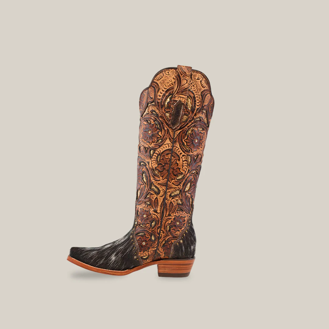 Handtooled Cowhide Pinto - Tall Shaft - Snip Toe - Image 4