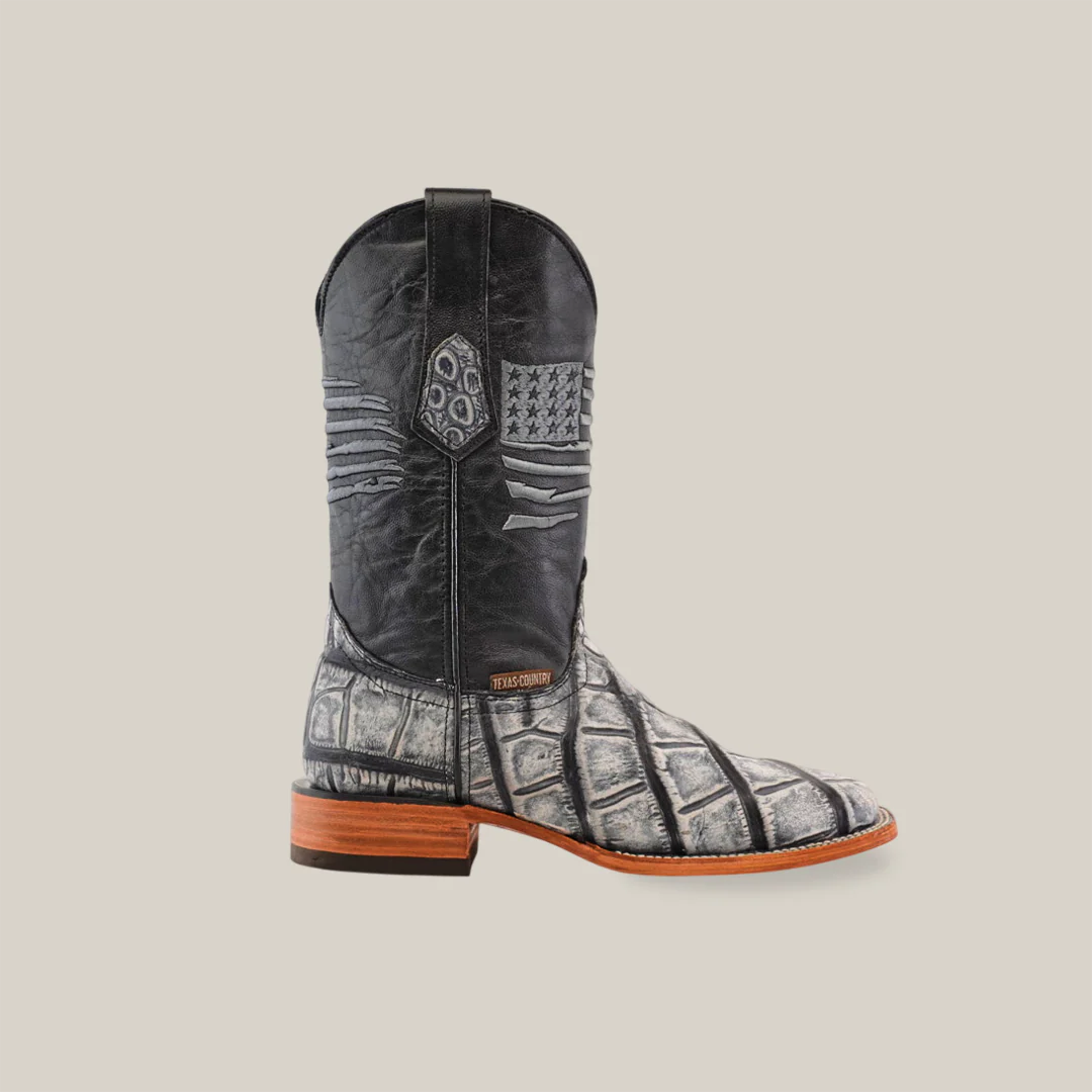 American Alligator Print Rustic Black - Square Toe - Image 2