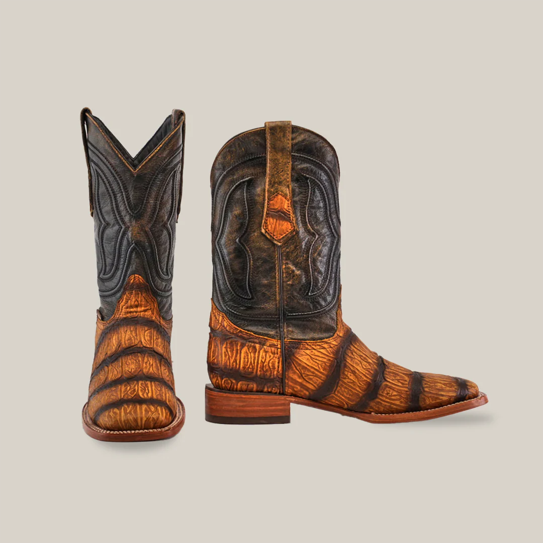 Crocodile Rustic Honey - Embossed Leather - Square Toe (E928)