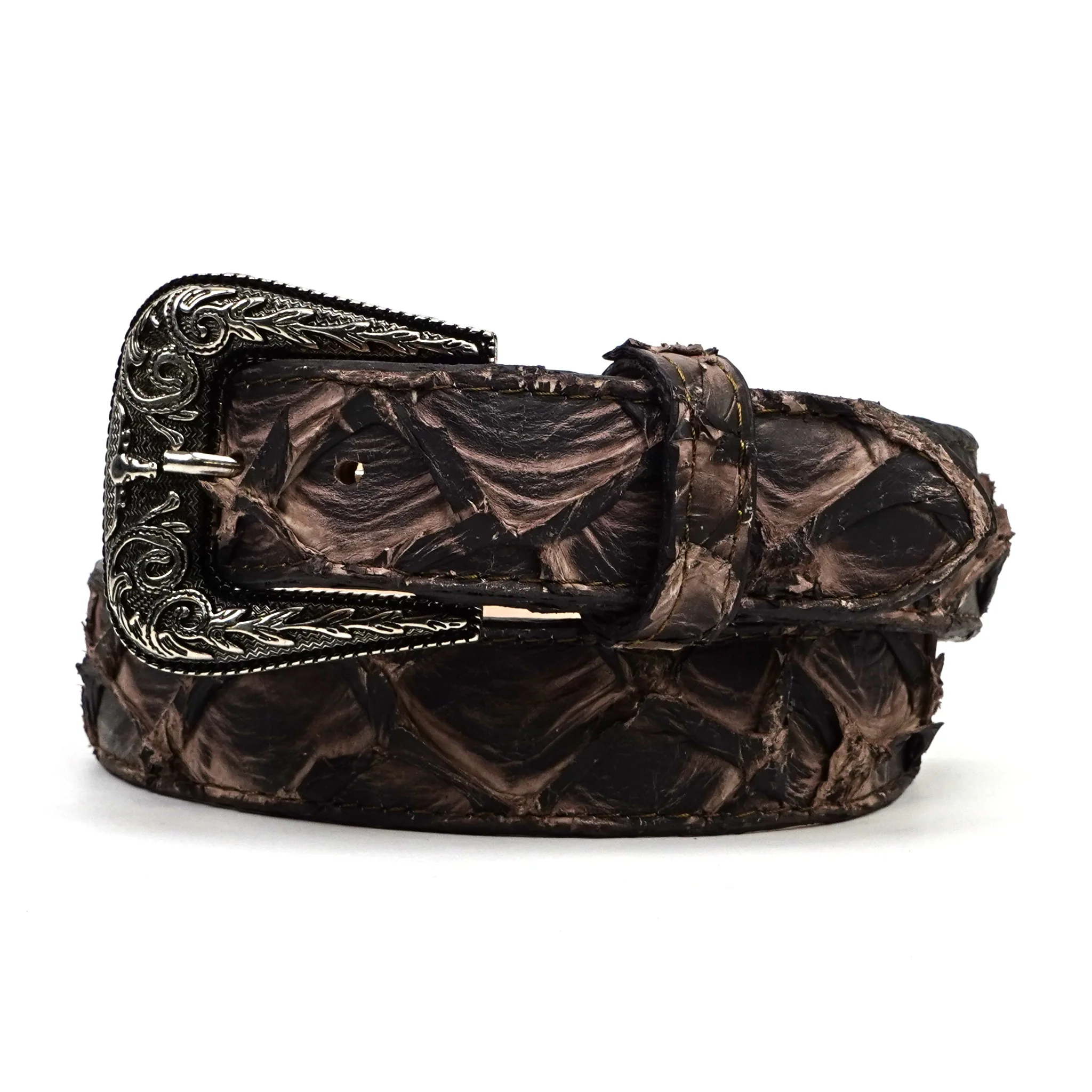 Exotic Full Quilt Pirarucu Belt - Eclipse Brown (C-028)