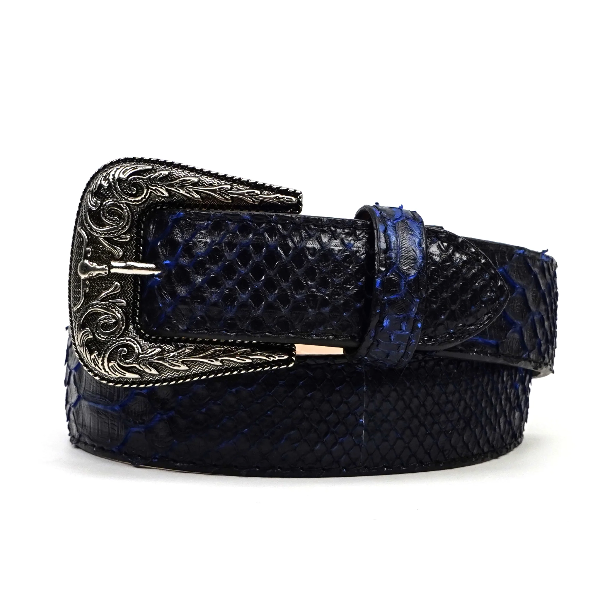 Exotic Full Quilt Python Belt - Denim Blue (C-028)