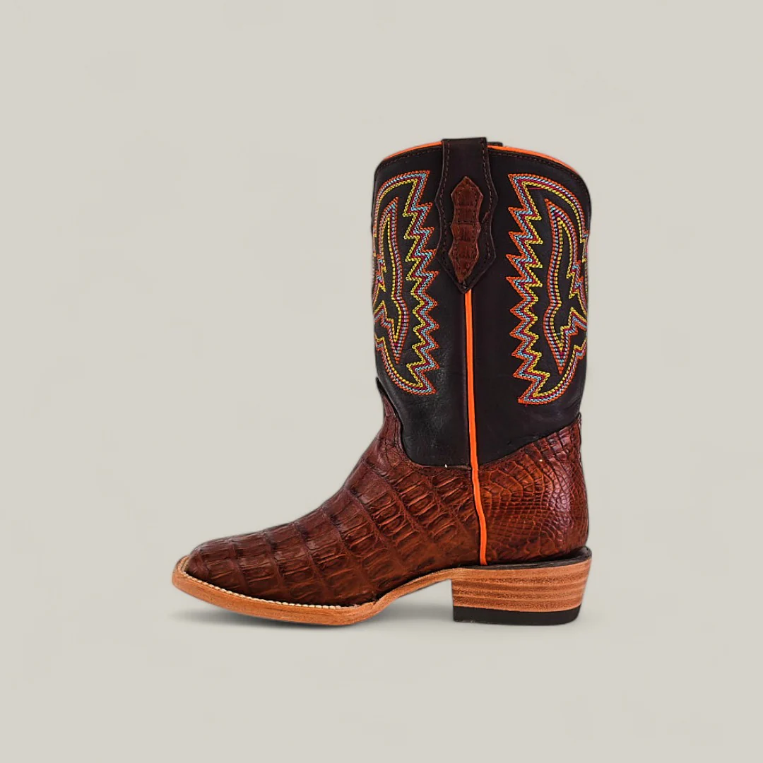 Exotic Caiman Belly Tail Cognac - Square Toe - Kids Boots - Image 3