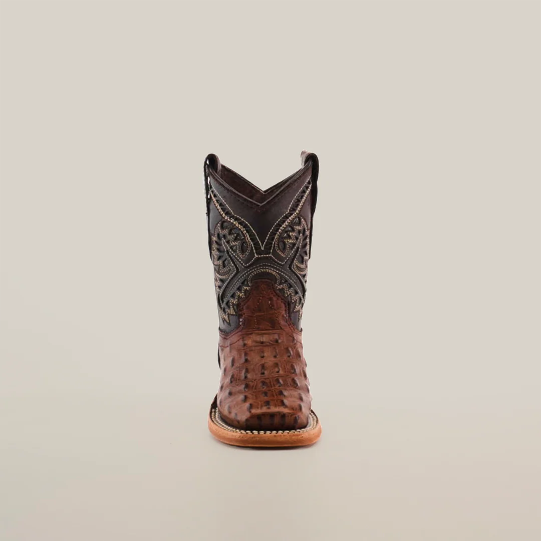 Caiman Hornback Print Chocolate Square Toe - Kids Boots - Image 4