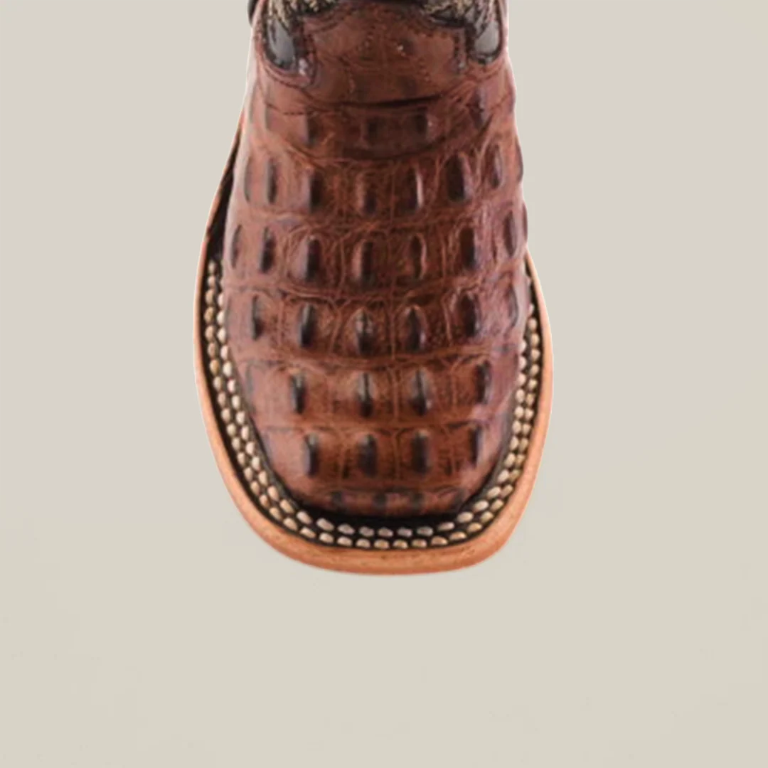 Caiman Hornback Print Chocolate Square Toe - Kids Boots - Image 5