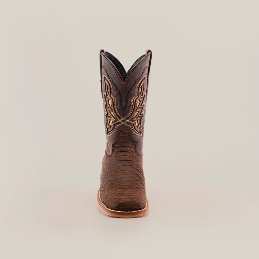 Python Print Matte Brown Square Toe - Kids Boots - Image 4