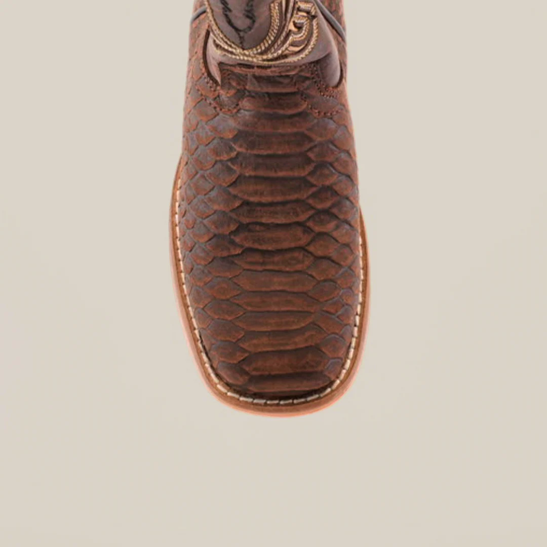 Python Print Matte Brown Square Toe - Kids Boots - Image 5