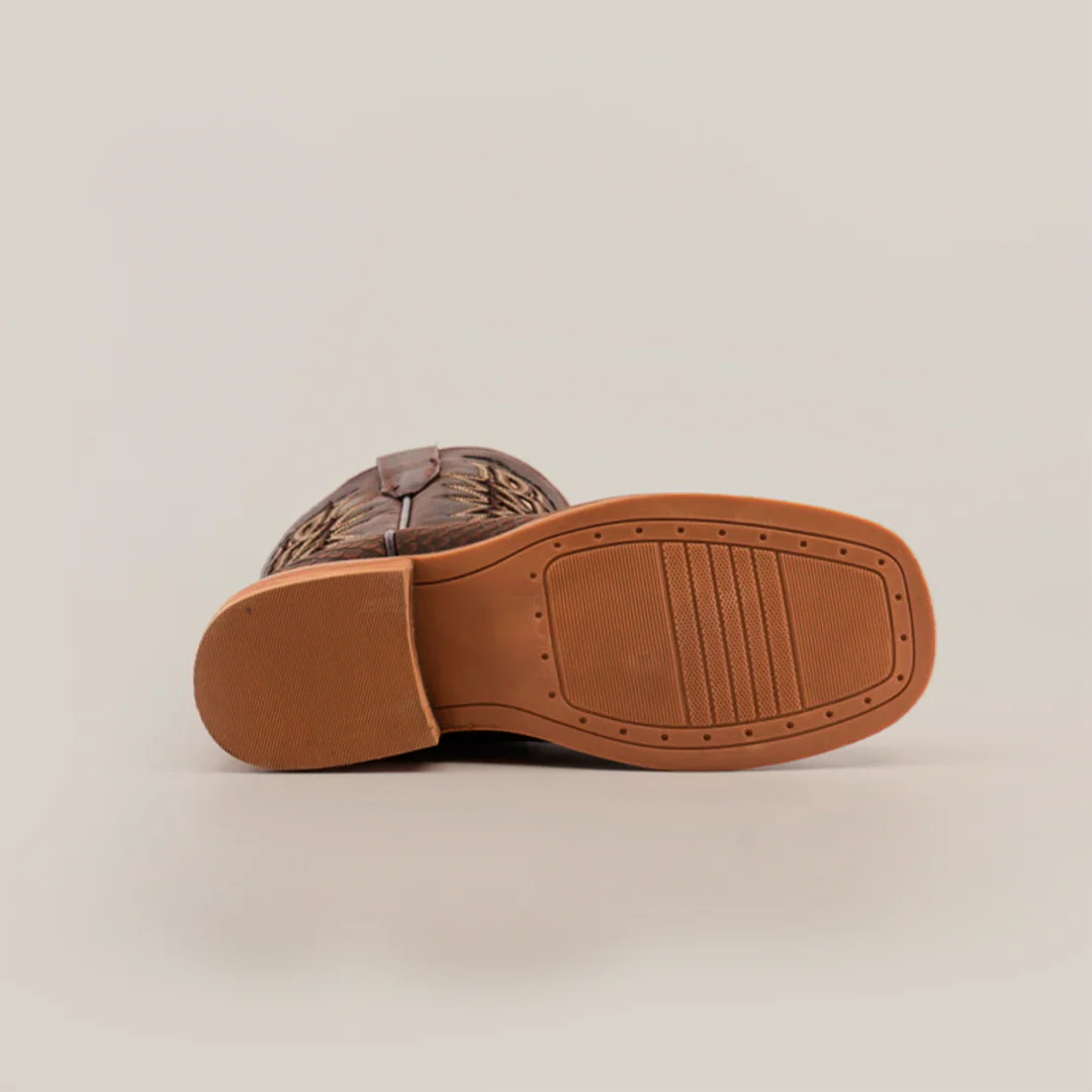 Python Print Matte Brown Square Toe - Kids Boots - Image 6