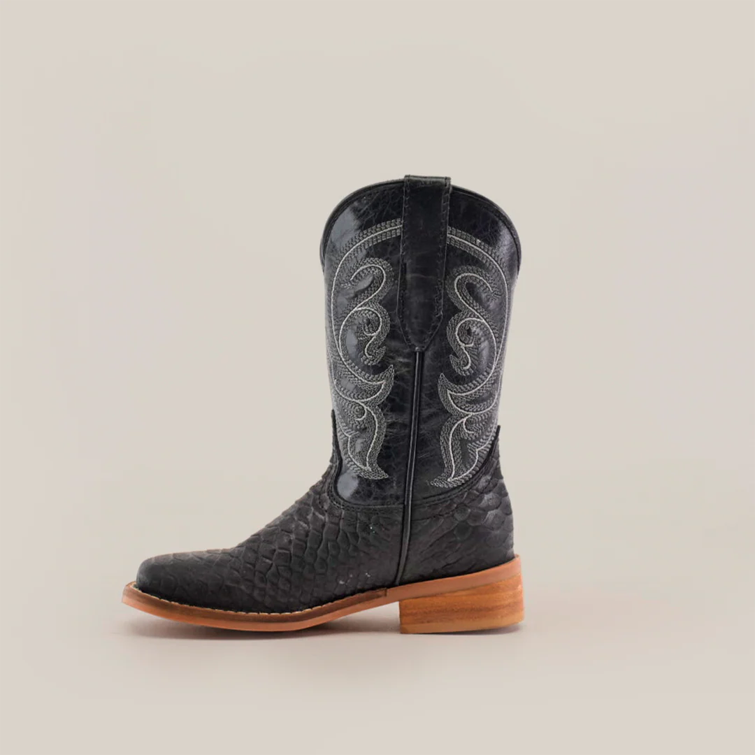 Python Print Matte Black Square Toe - Kids Boots - Image 3