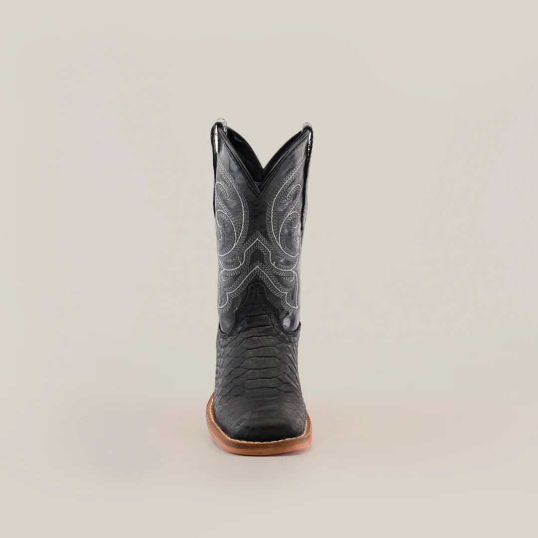 Python Print Matte Black Square Toe - Kids Boots - Image 4