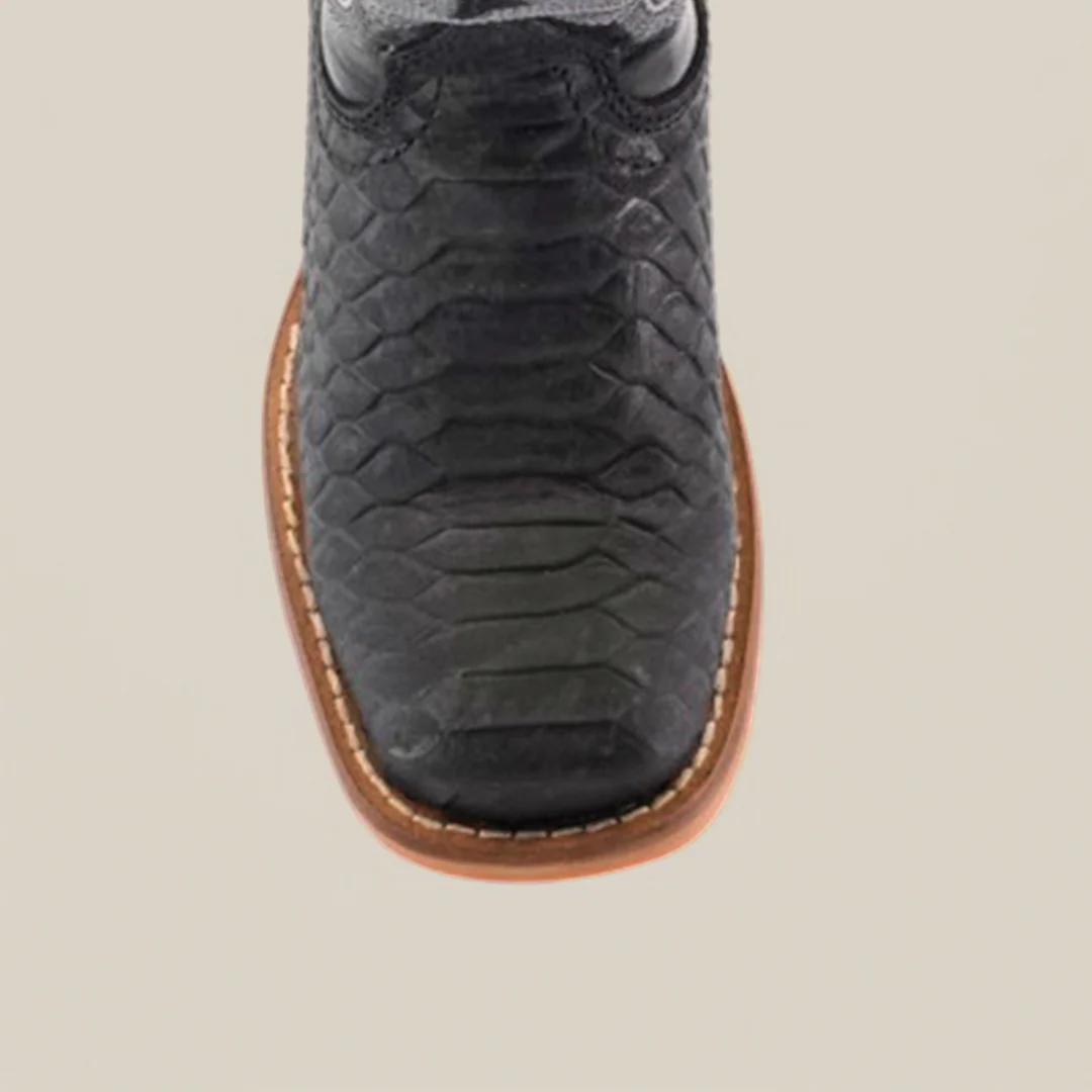 Python Print Matte Black Square Toe - Kids Boots - Image 5