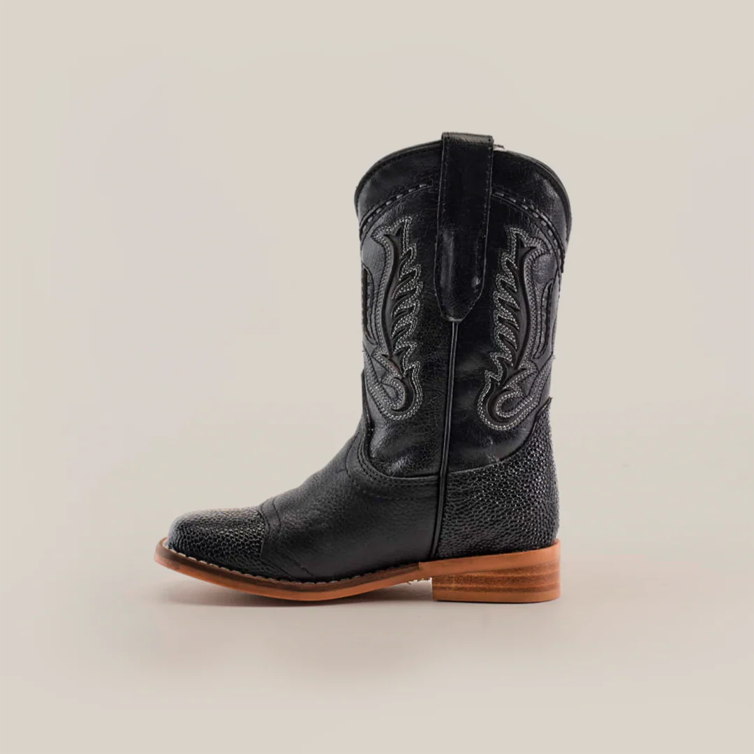Stingray Half Cowhide Print Black Rodeo Toe - Kids Boots - Image 3