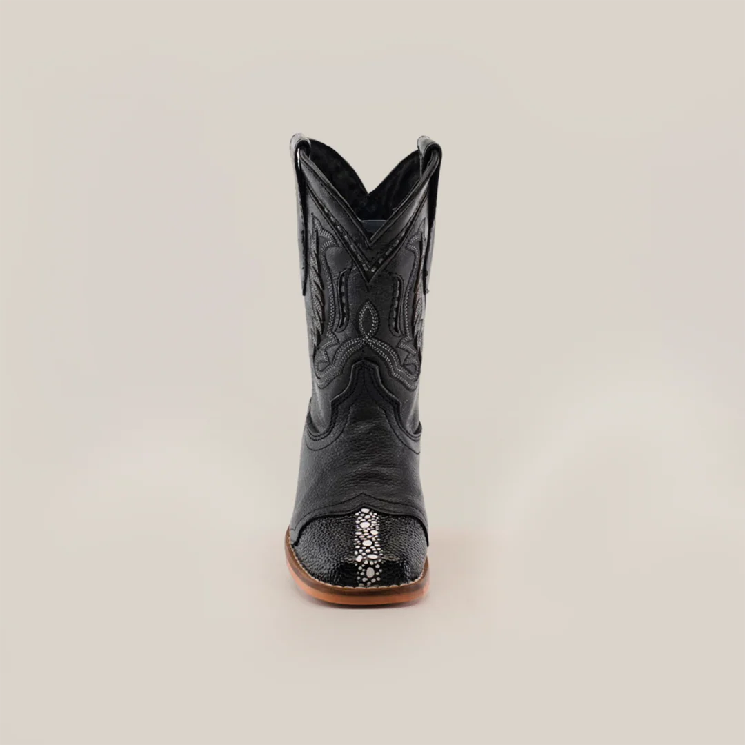 Stingray Half Cowhide Print Black Rodeo Toe - Kids Boots - Image 4