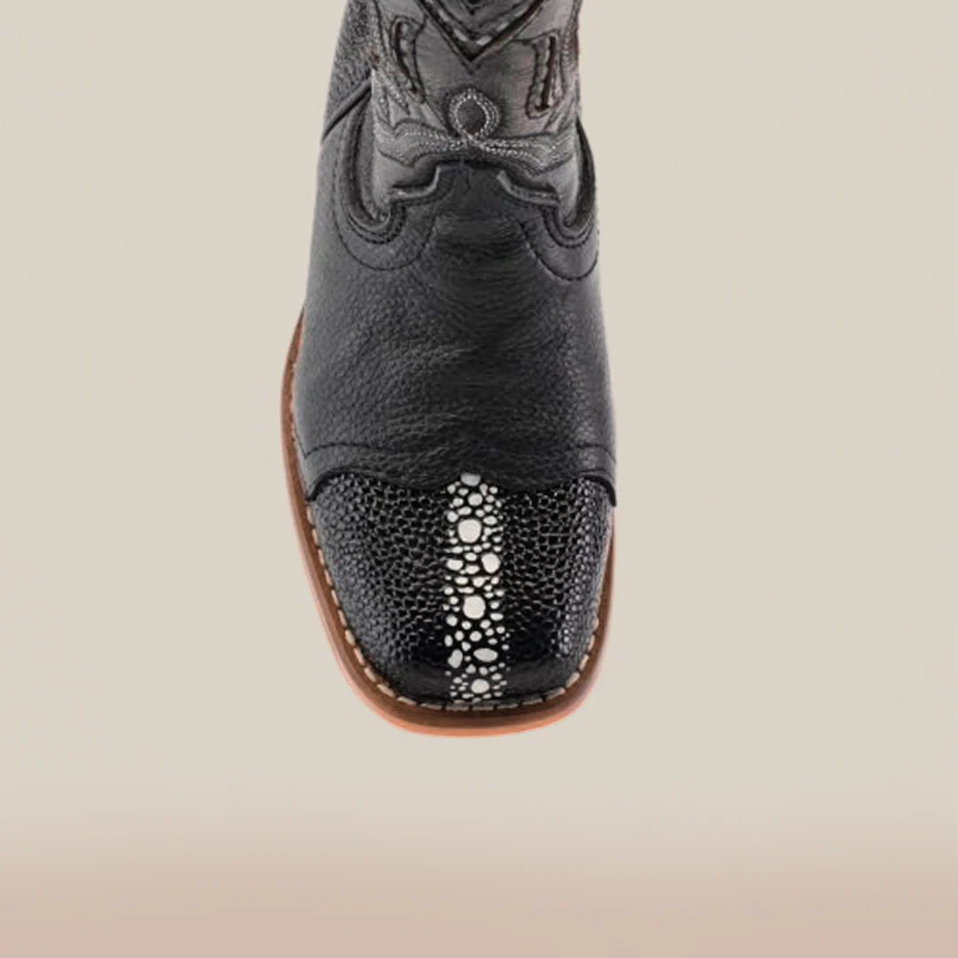 Stingray Half Cowhide Print Black Rodeo Toe - Kids Boots - Image 5