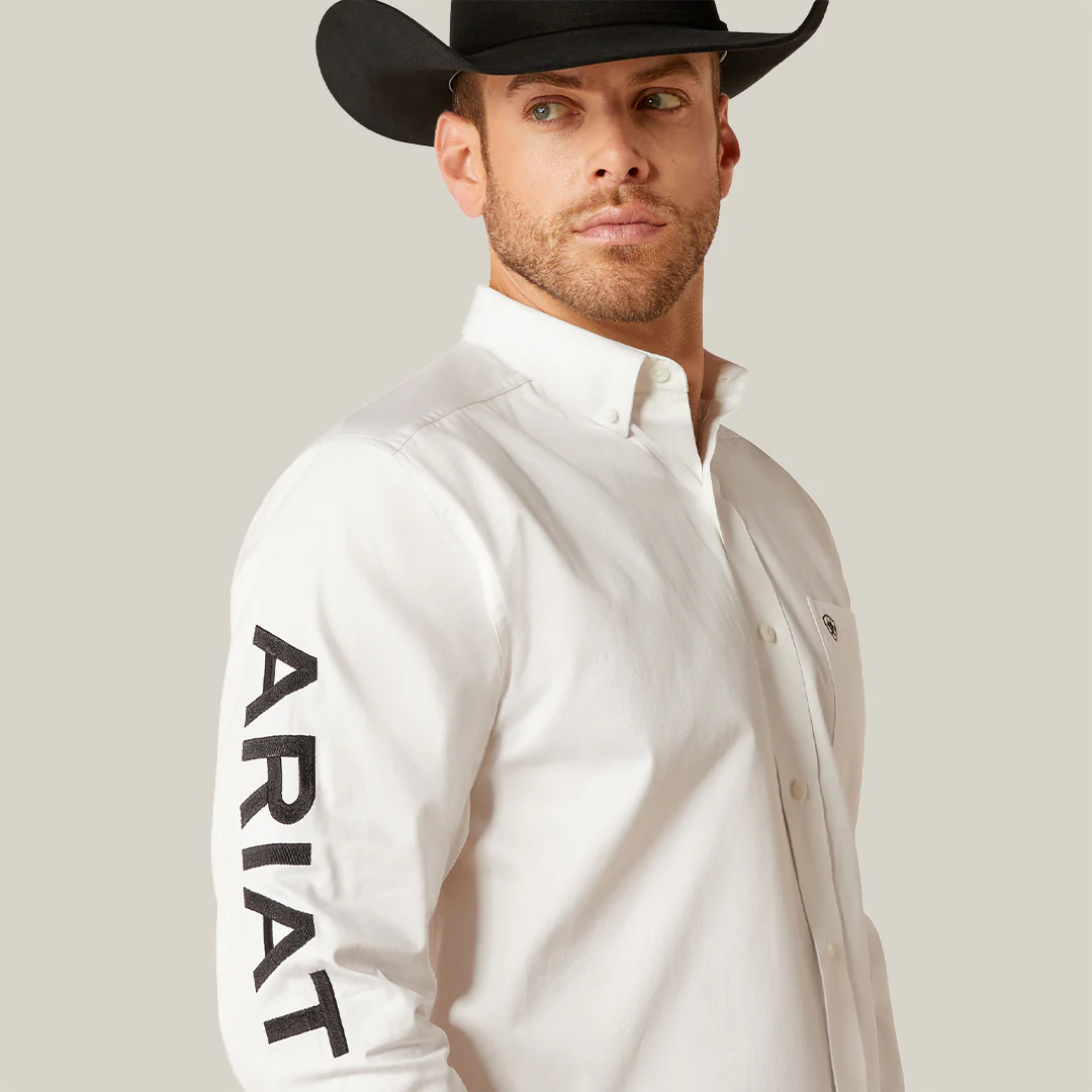 MNS TEAM LOGO TWILL LS SHRT WHITE/BLACK 10046825 - Image 2