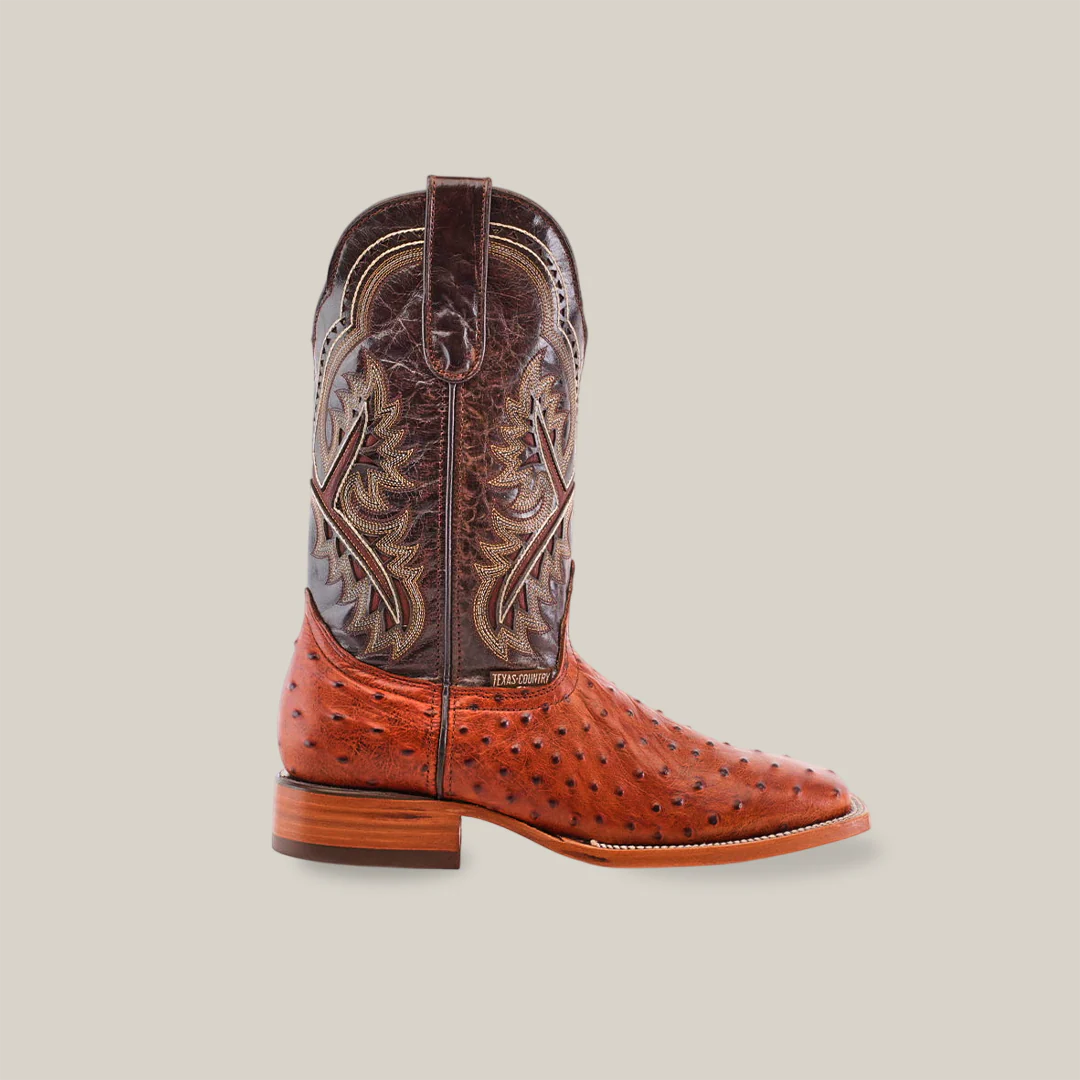 Ostrich Cognac - Embossed Leather - Square Toe (E424) - Image 2