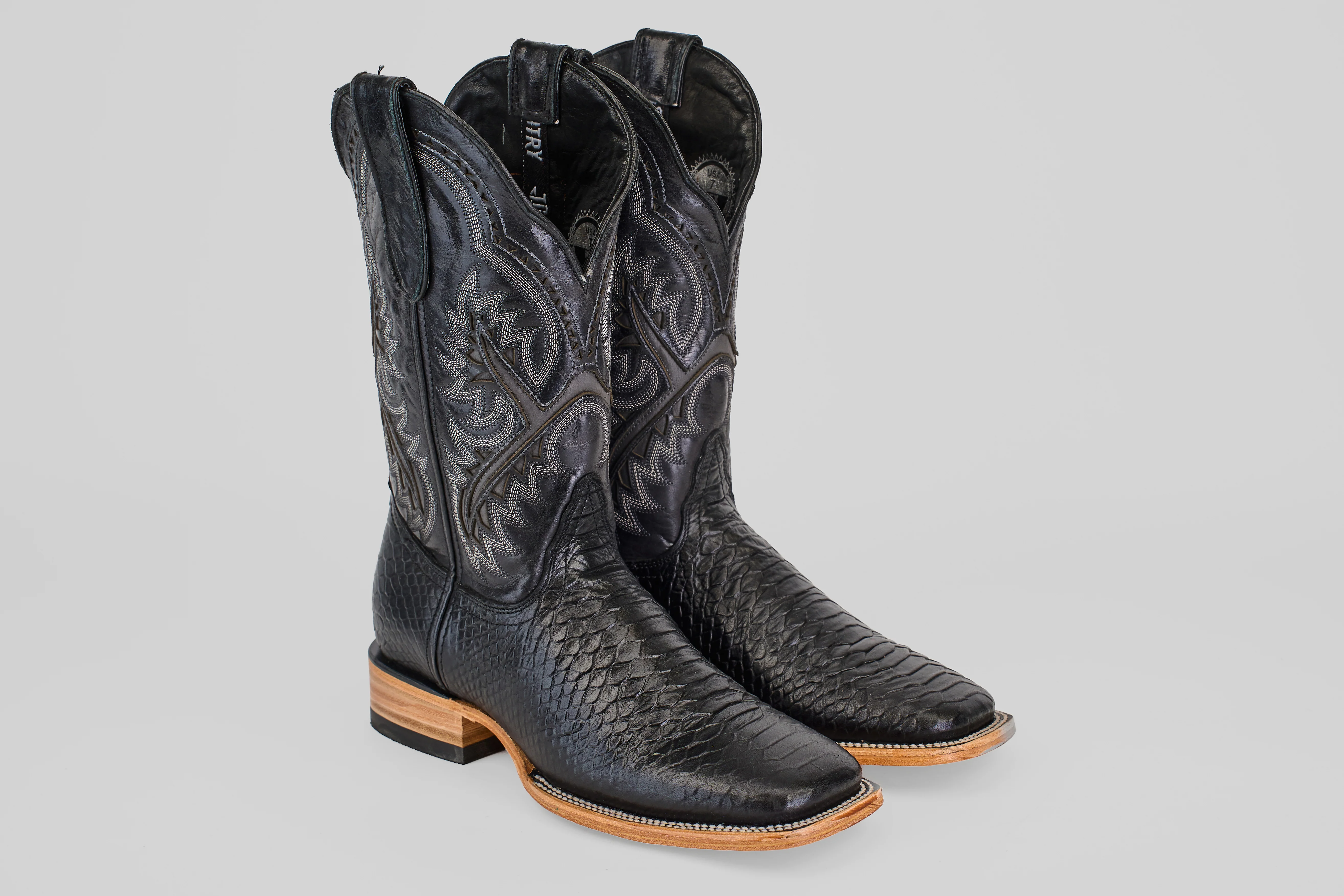 Python Black - Embossed Leather - Square Toe (E425)
