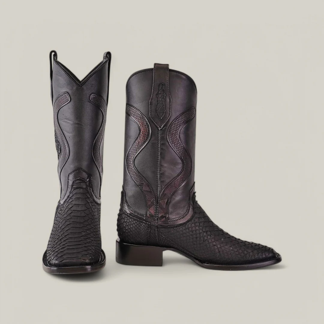Exotic Python - Diamond - Matte Black - Square Toe