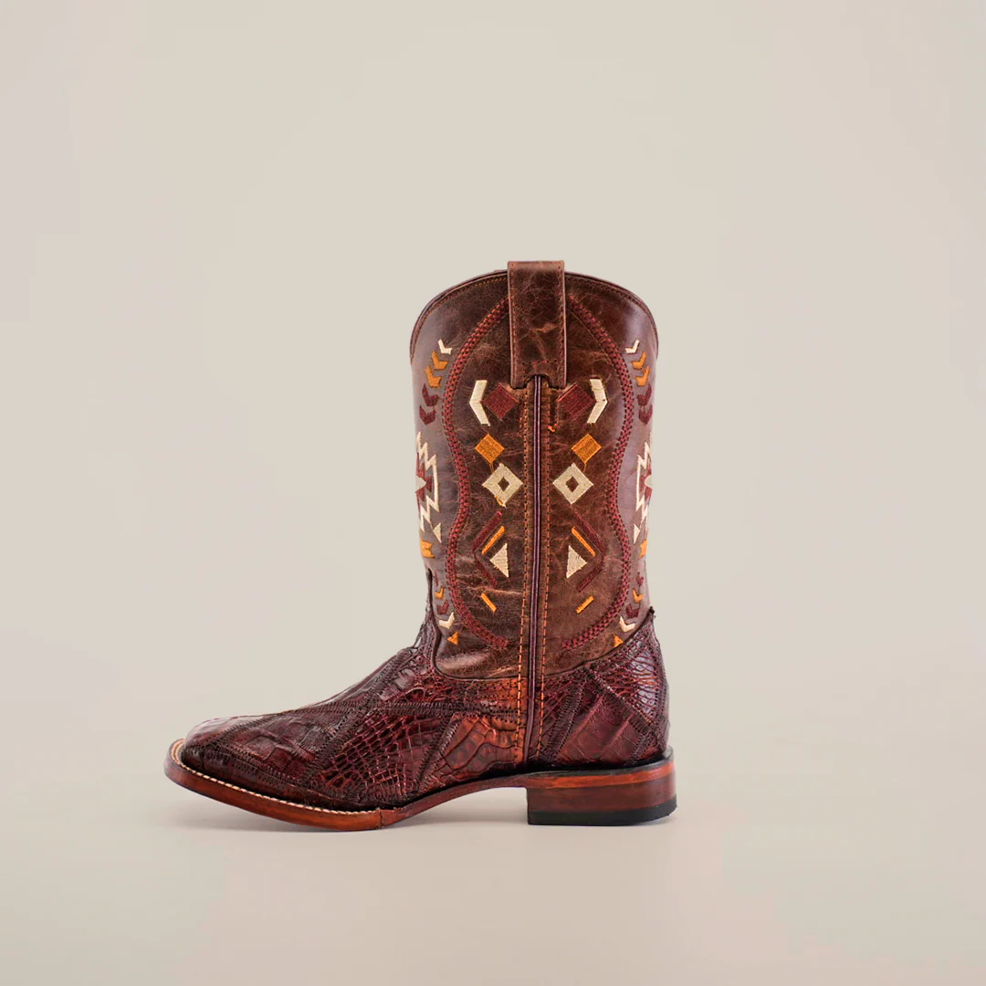 Exotic American Alligator Patchwork Brown Square Toe / Youth - Image 3