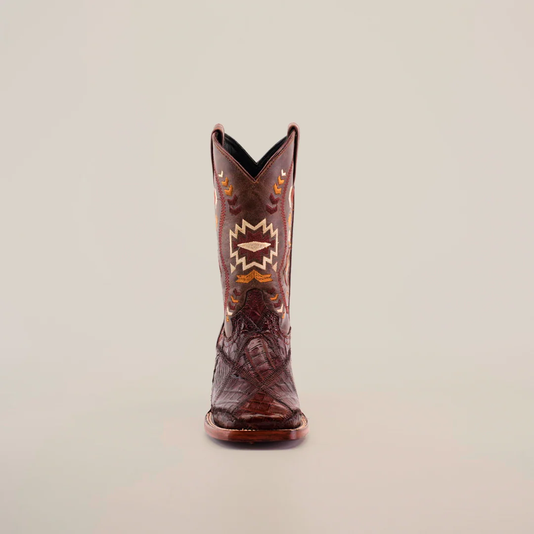 Exotic American Alligator Patchwork Brown Square Toe / Youth - Image 4