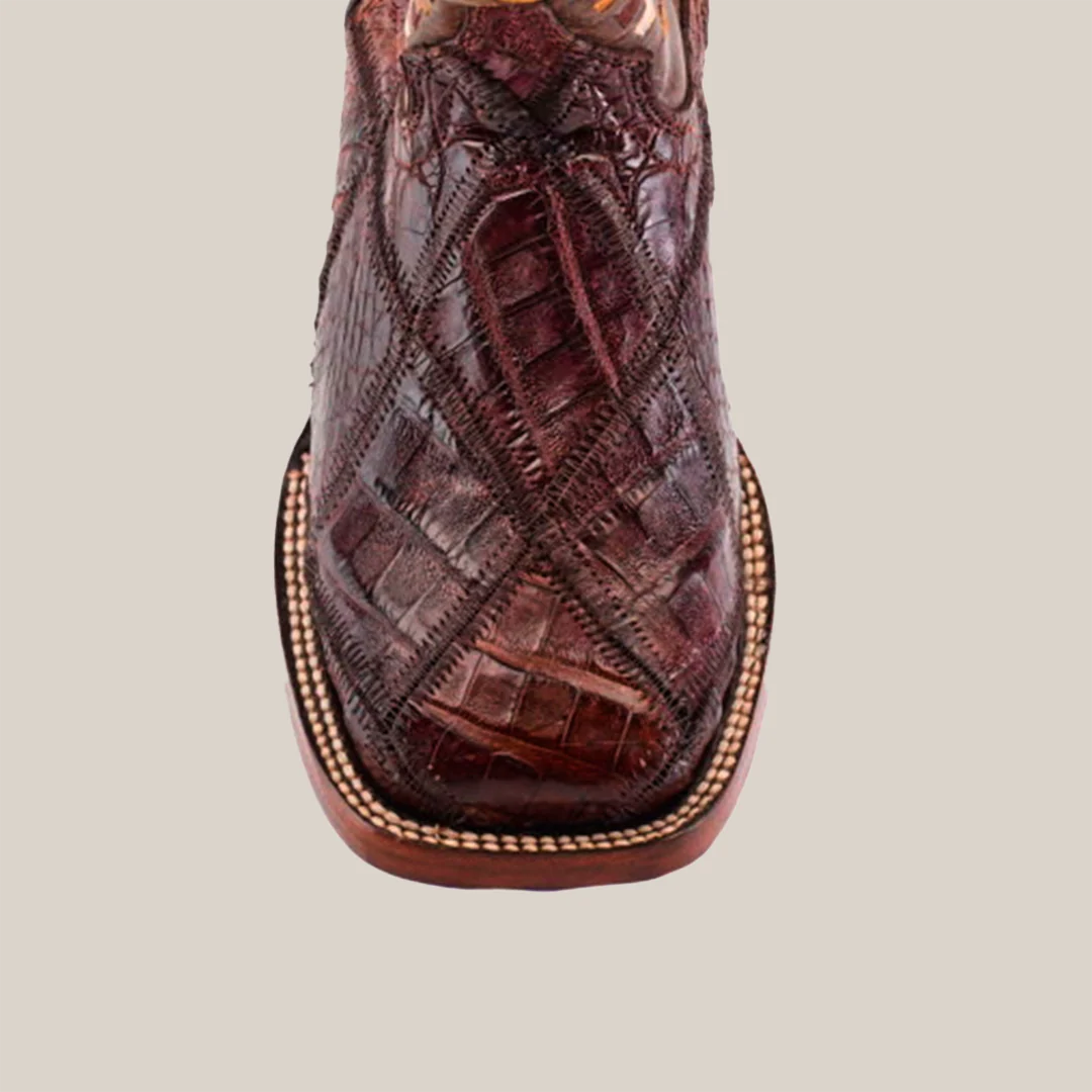Exotic American Alligator Patchwork Brown Square Toe / Youth - Image 5