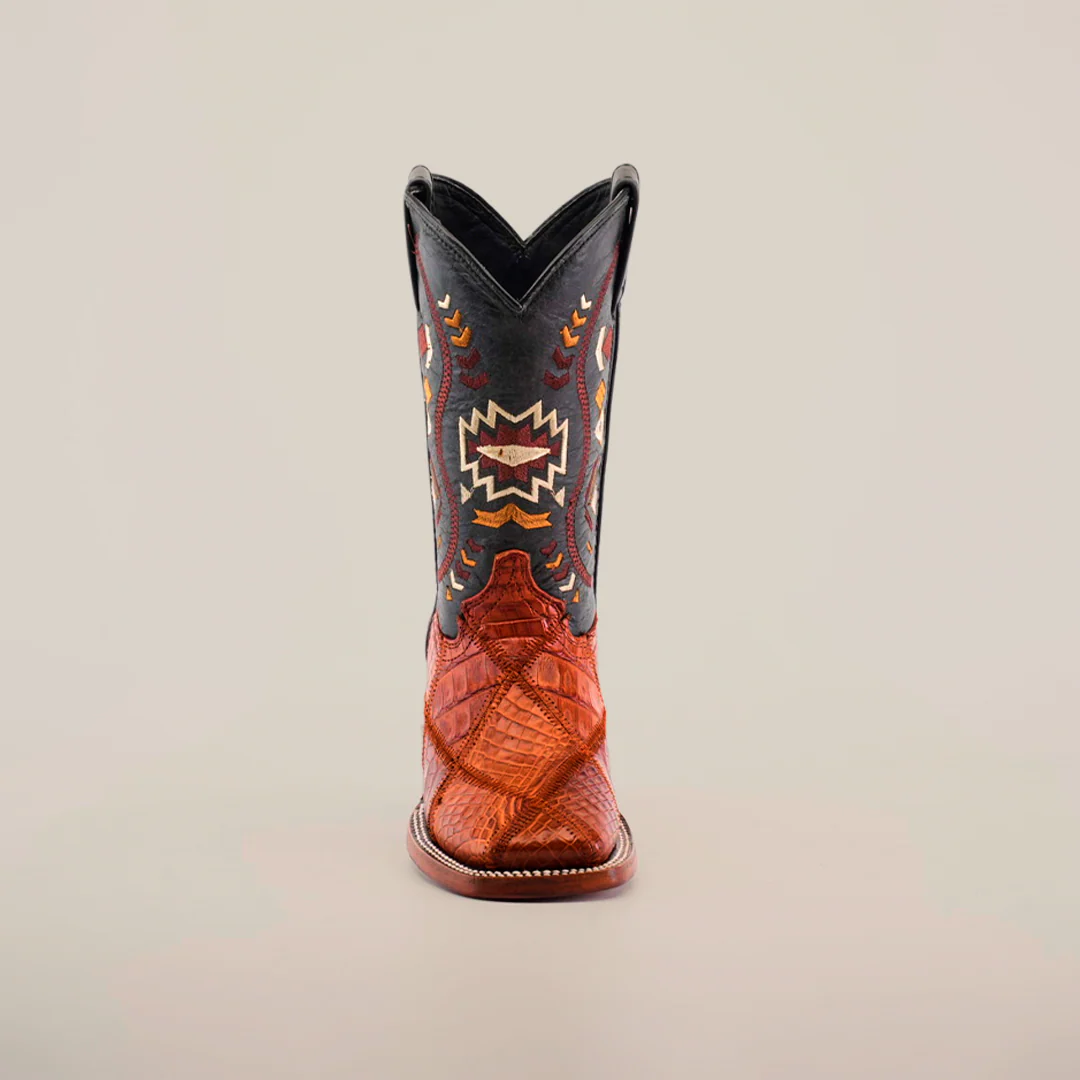 Exotic American Alligator Patchwork Cogñac Square Toe / Youth - Image 4