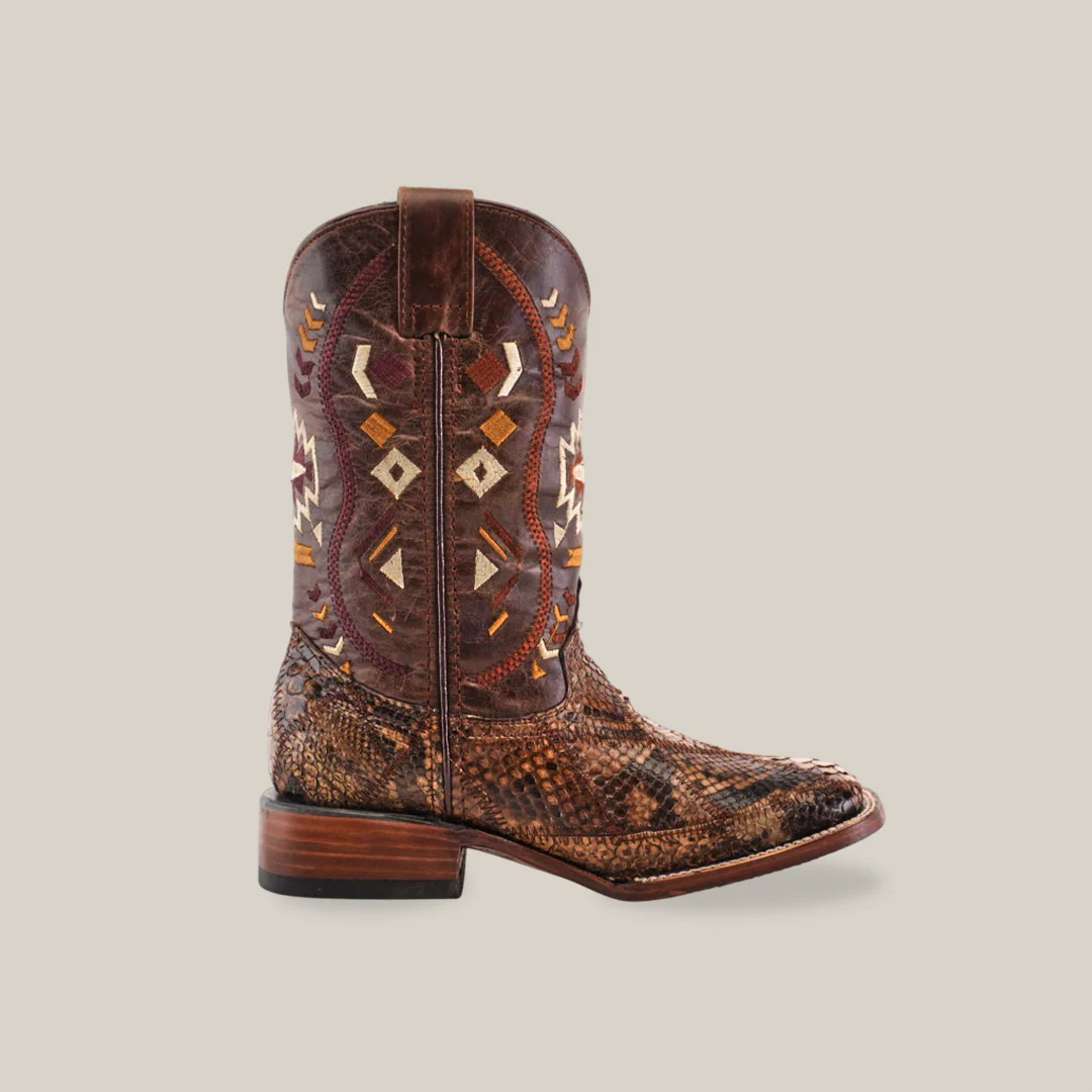 Exotic Python Patchwork Brown Square Toe / Youth - Image 2